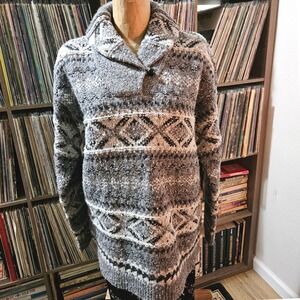 Ralph Lauren Hand Knit Wool Sweater XL Gray Nordic Shawl Collar 90s Vintage